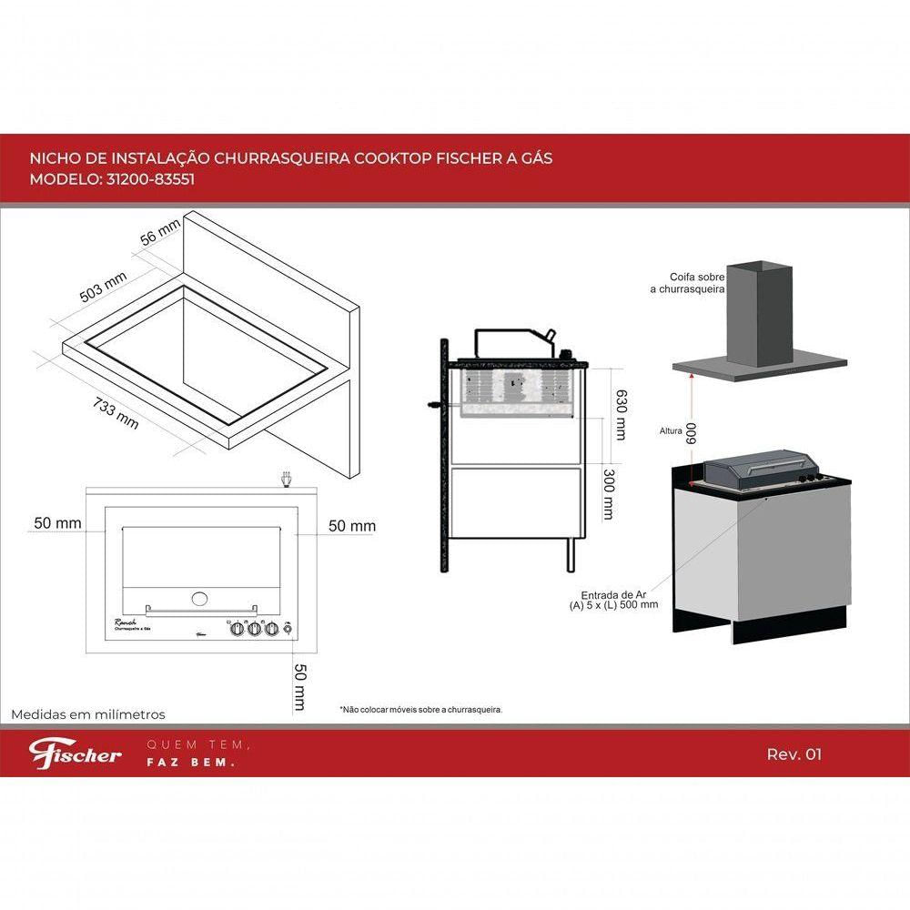 Churrasqueira A Gás Cooktop Fischer Ranch Com Tampa Bivolt 31200 - 83551 Bivolt