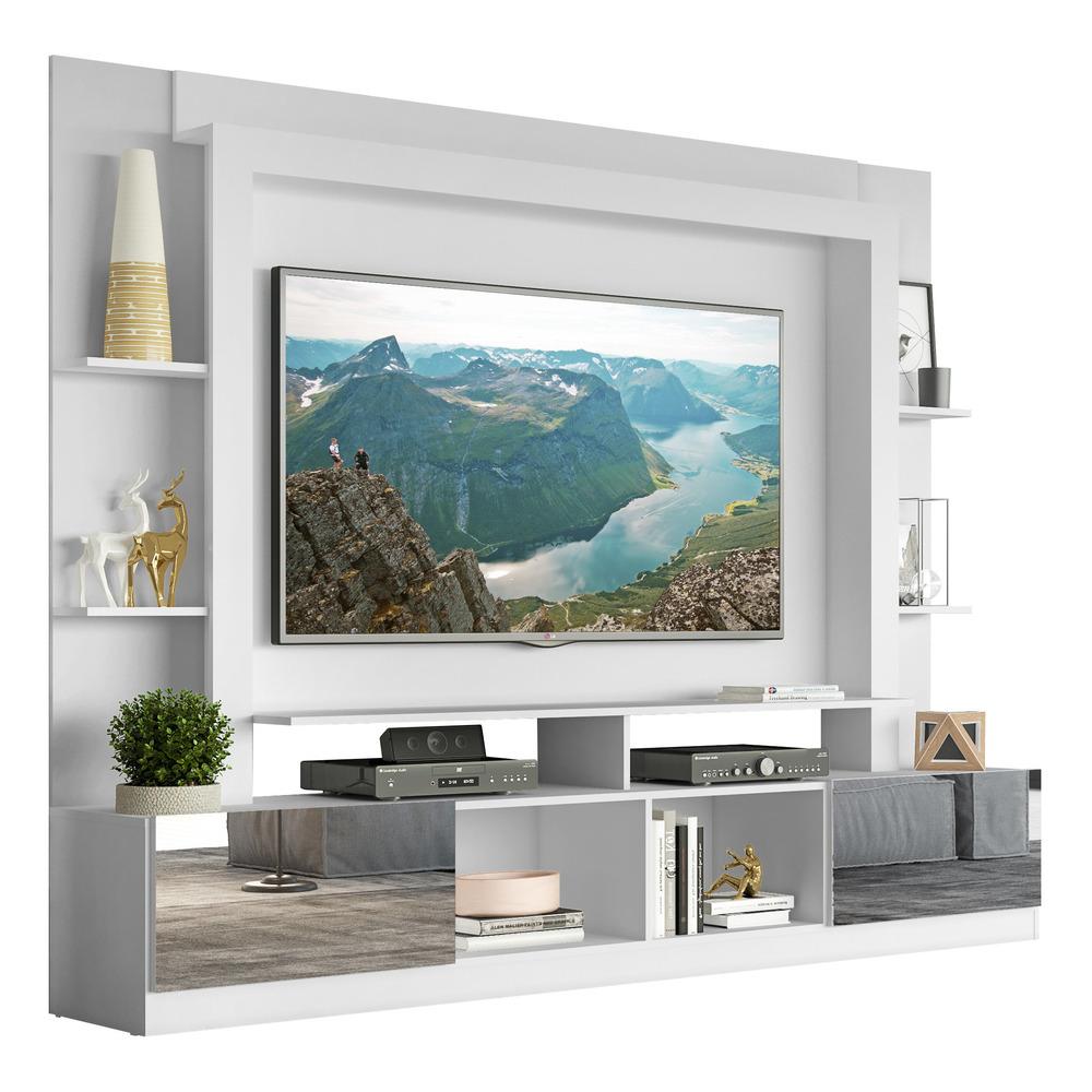 Miniatura Estante com Suporte TV 65" Portas c/ Espelho Oslo Multimóveis V3382 Branco