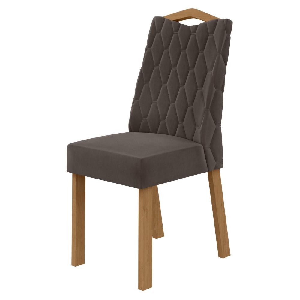 Conjunto 2 Cadeiras para Sala de Jantar Estofadas Vênus Amêndoa Clean/Veludo Liso Marrom