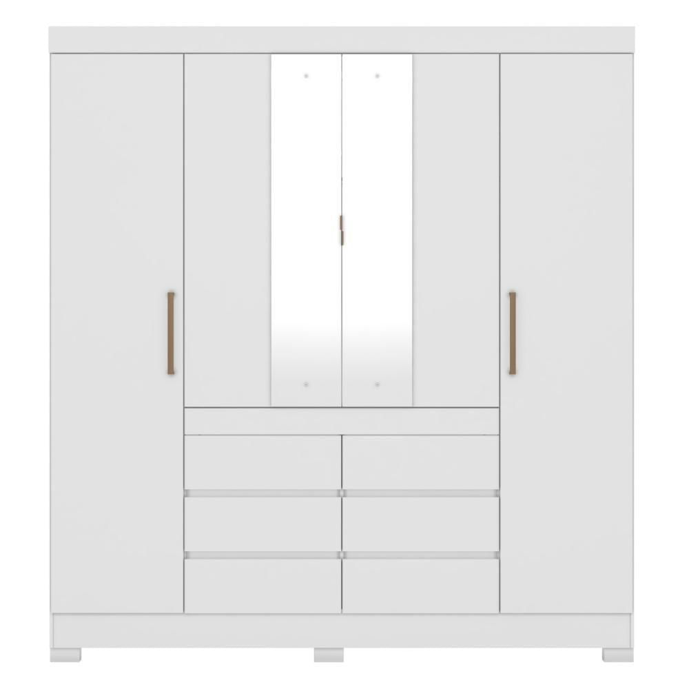 Guarda Roupa Casal 4 Portas Com Espelho E 6 Gavetas Cádis Branco Branco