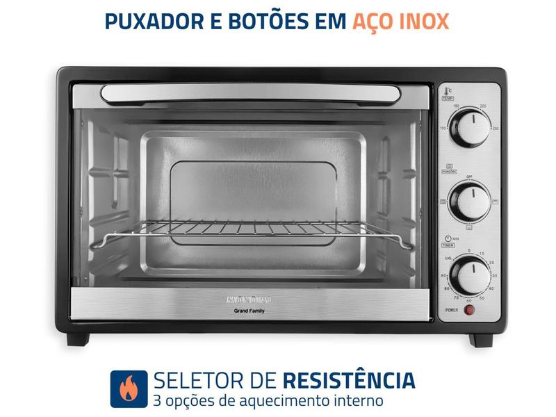 Forno Elétrico de Bancada Mondial Multifuncional 52L Preto e Prata Grand Family II FRN-52-B Preto e Inox - 110V