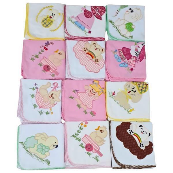 Miniatura Kit 2 Pçs Rosa 1 Cueiro Liso+1 Cueiro Bordado Bebê Enxoval