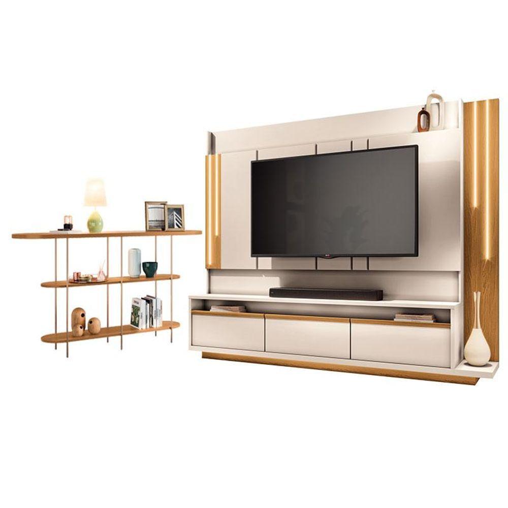 Miniatura Estante Home Theater Montane Off White Cinamomo E Aparador Infinity Cinamomo - Hb Móveis