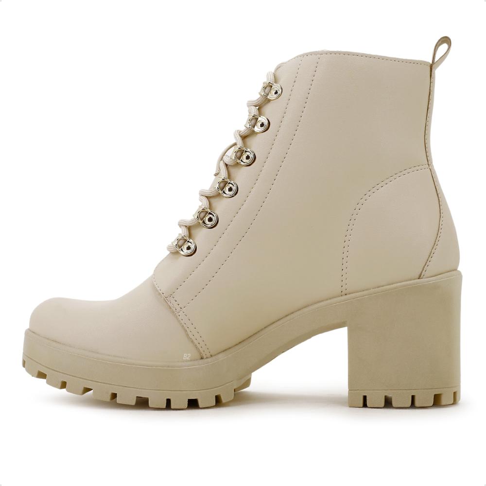 Miniatura Bota Coturno Ramarim Tratorado Cano Médio Feminino Creme - 34