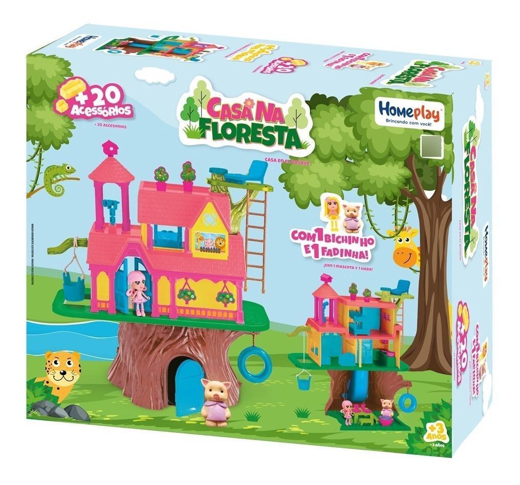 Miniatura Brinquedo Infantil Casa Na Floresta + Árvore 20 Acessórios
