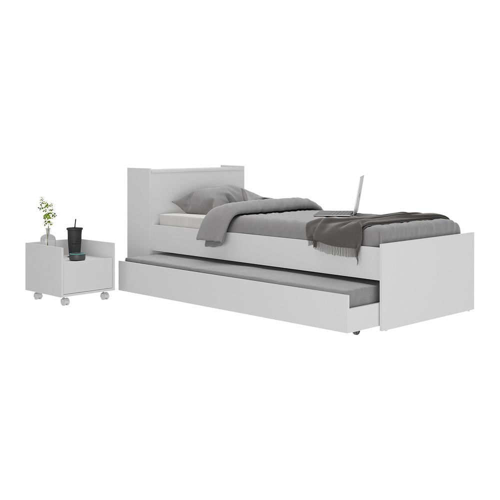 Miniatura Conjunto Quarto Bicama com Baú e Mesa de Cabeceira com Rodízios Multimóveis MP4121 Branco