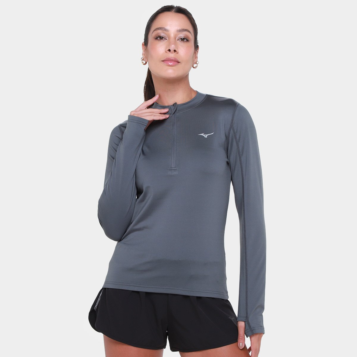 Miniatura Camiseta Mizuno Térmica Manga Longa Feminina Cinza - G