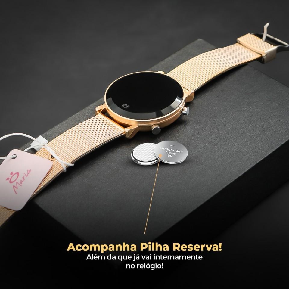 Miniatura Relógio Feminino Dourado Silicone Digital LED Orizom Maria