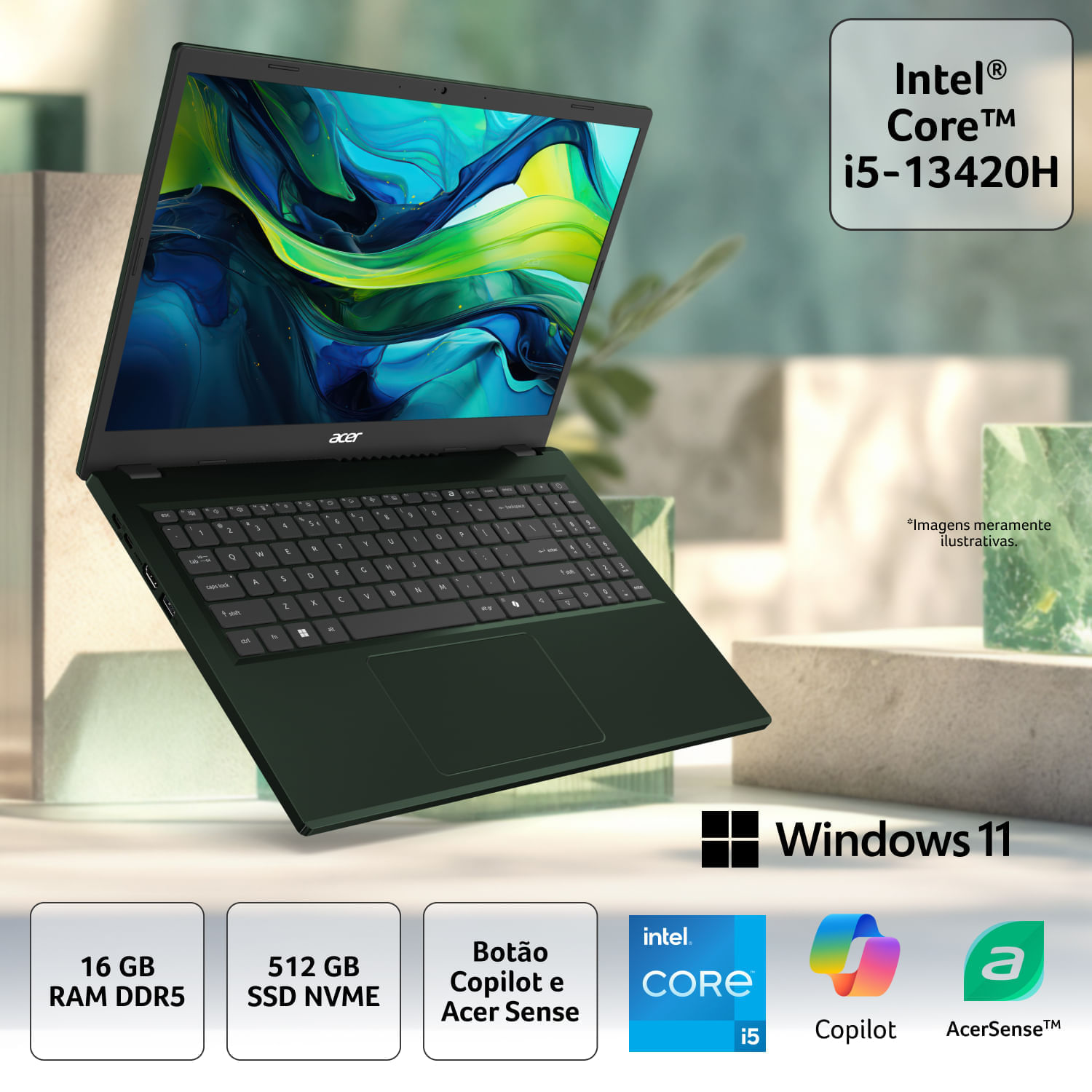 Notebook Acer Aspire GO 15 AG15-71P-53R6 Intel® Core™ i5-13420H de 13ªG 16GB RAM 512GB SSD Windows 11 15.6" FHD