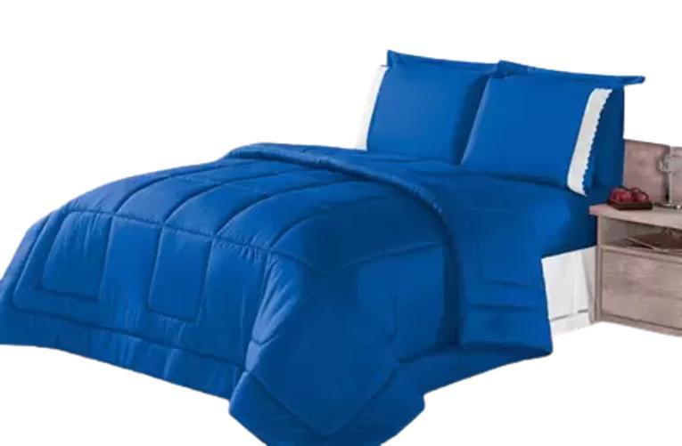 Miniatura Kit Edredom Queen Aconchego Azul Royal + Lençol 6 Peças