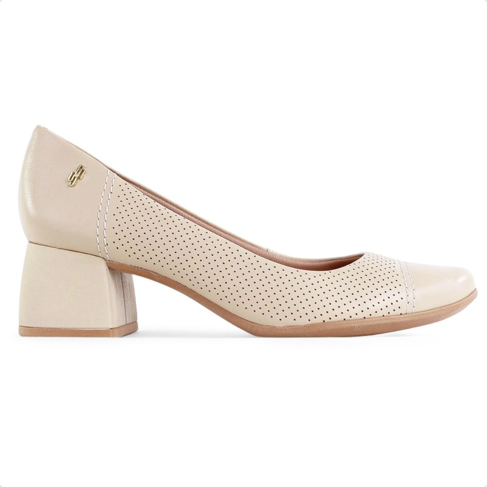 Scarpin Usaflex Salto Bloco Furos Feminino Bege / Marrom - 35