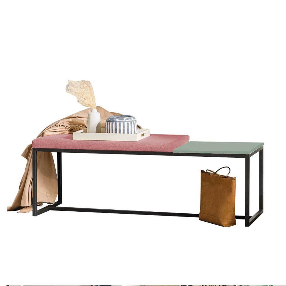Miniatura Banco Recamier Puff 160cm Industrial Preto Suede Rose Tampo Quadrado Mdf Verde