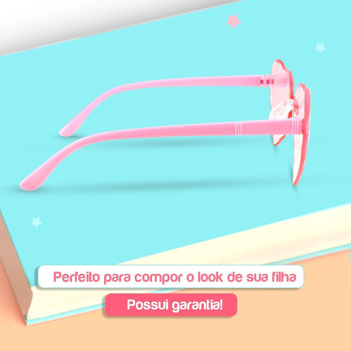 Miniatura Óculos Sol Infantil Rosa Coração Vintage Acetato + Case