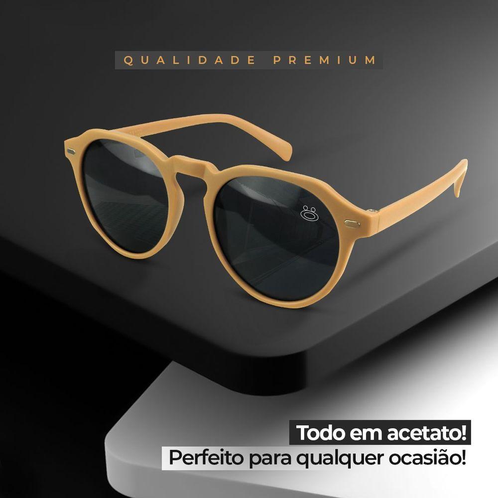 Miniatura Oculos Sol Masculino Vintage Proteção Uv Casual + Case + Verão Lentes Pretas Estiloso Presente Bege