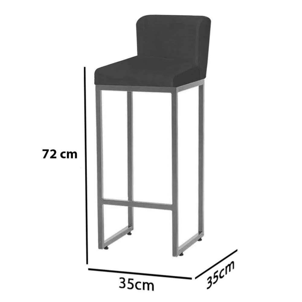 Miniatura Banqueta Alta Com Encosto Industrial Ferro Preto Suede Azul Turquesa E Almofada Azul Turquesa - Amey Decor