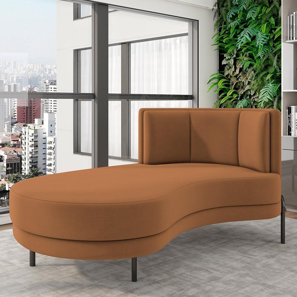 Sofá Chaise Longue Living Lucca Esquerdo D02 Veludo Terracota C-262