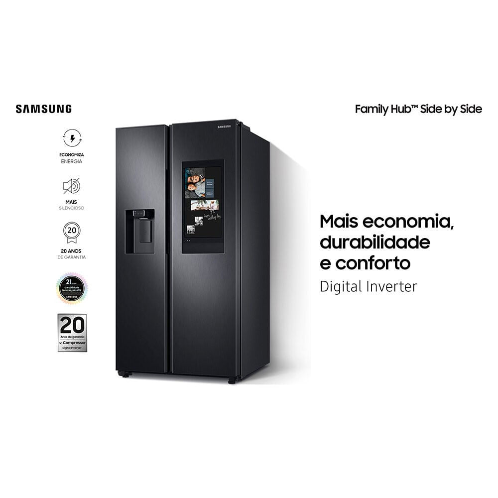 Geladeira Samsung Side By Side Family Hub 585 Litros - RS58 Black Inox Look - 110V