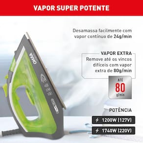 Miniatura Ferro de Passar a Vapor Arno Ecogliss FEC1 com Spray e Base Cerâmica - Verde 110V