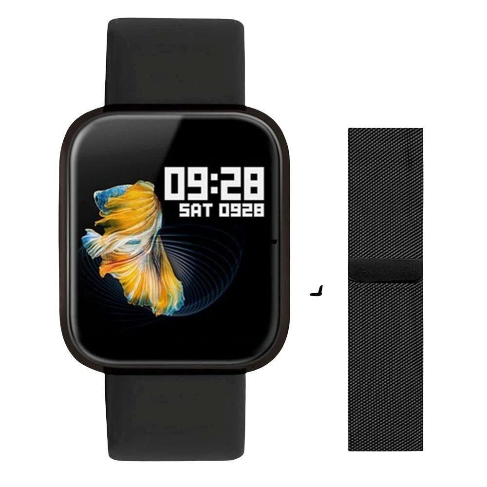 Miniatura Relógio Smartwatch P70 Com 2 Pulseiras (Aço/Silicone) Pretas