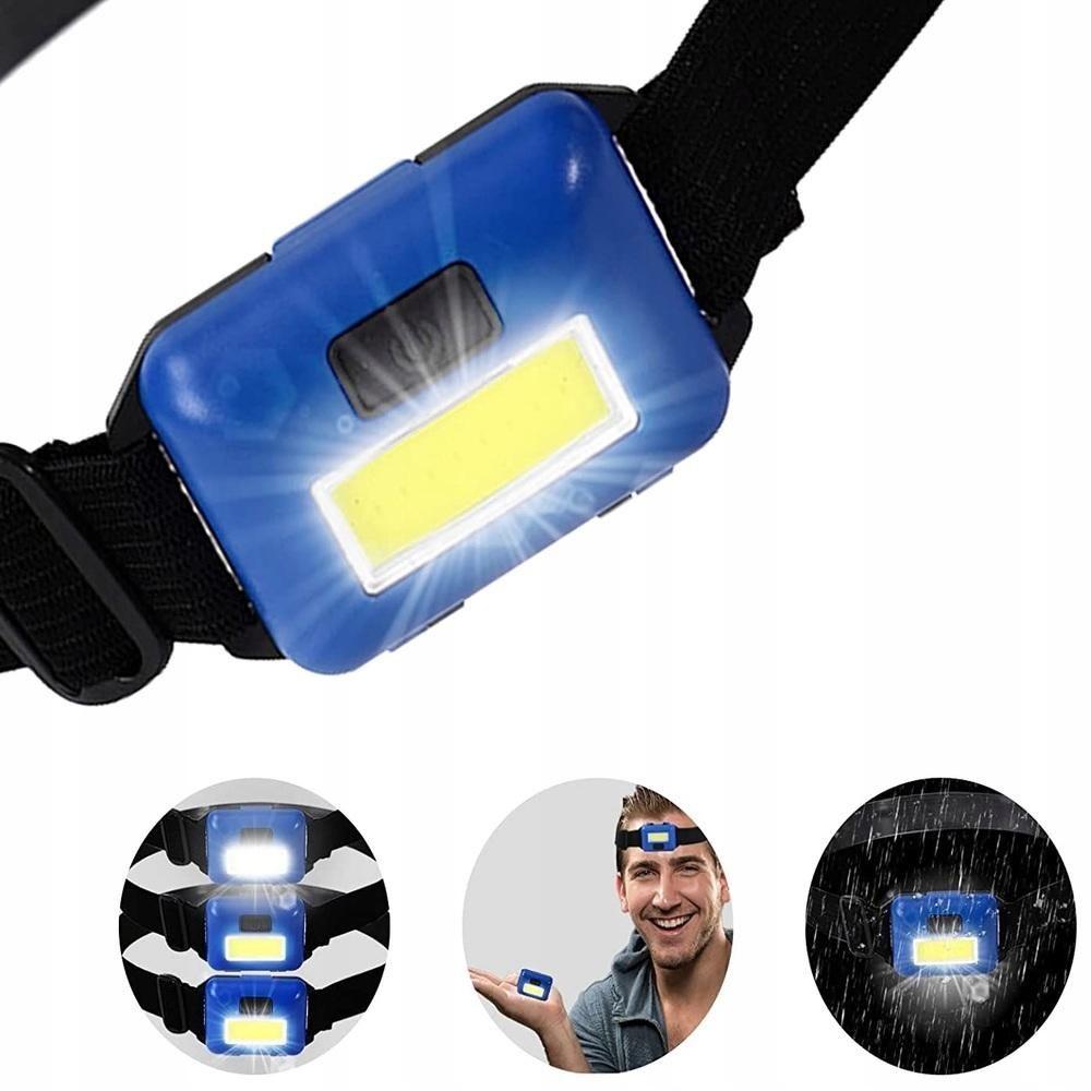 Miniatura Lanterna Farol Cabeça Multiuso Bike Moto Camping Trilha Pesca Corrida Sinalizador Testa Pilha Azul