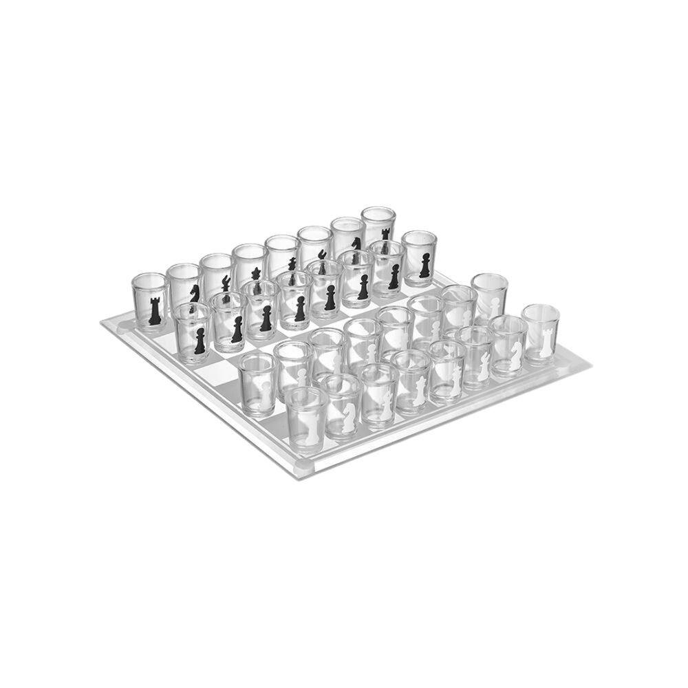 Miniatura Jogo De Xadrez Shot Drink 35x35 Tabuleiro De Vidro - Western