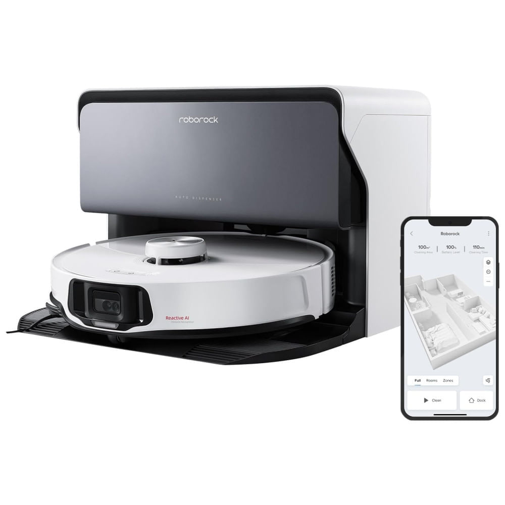 Miniatura Roborock S8 MaxV Ultra: Aspirador Robô e Esfregão com Abastecimento e Drenagem Automáticos, Design FlexiArm, Lavagem e Secagem Automáticas.