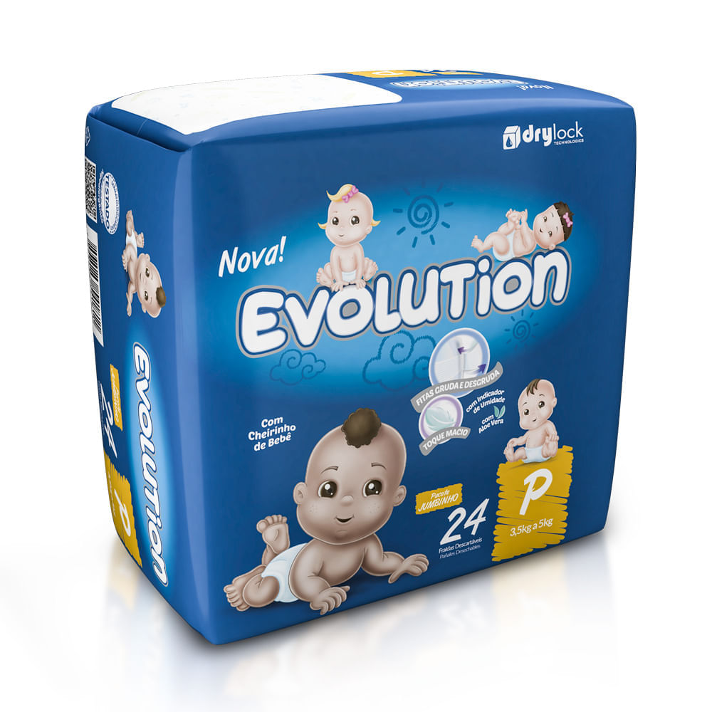 Miniatura Fralda Evolution Tamanho P Pacote Jumbinho com 24 Fraldas Descartáveis