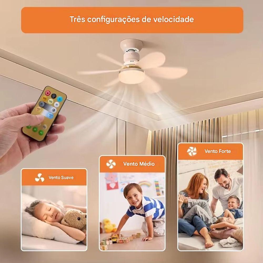 Miniatura Ventilador De Teto Silencioso 3 Velocidades Luminária Led Controle Remoto Bivolt