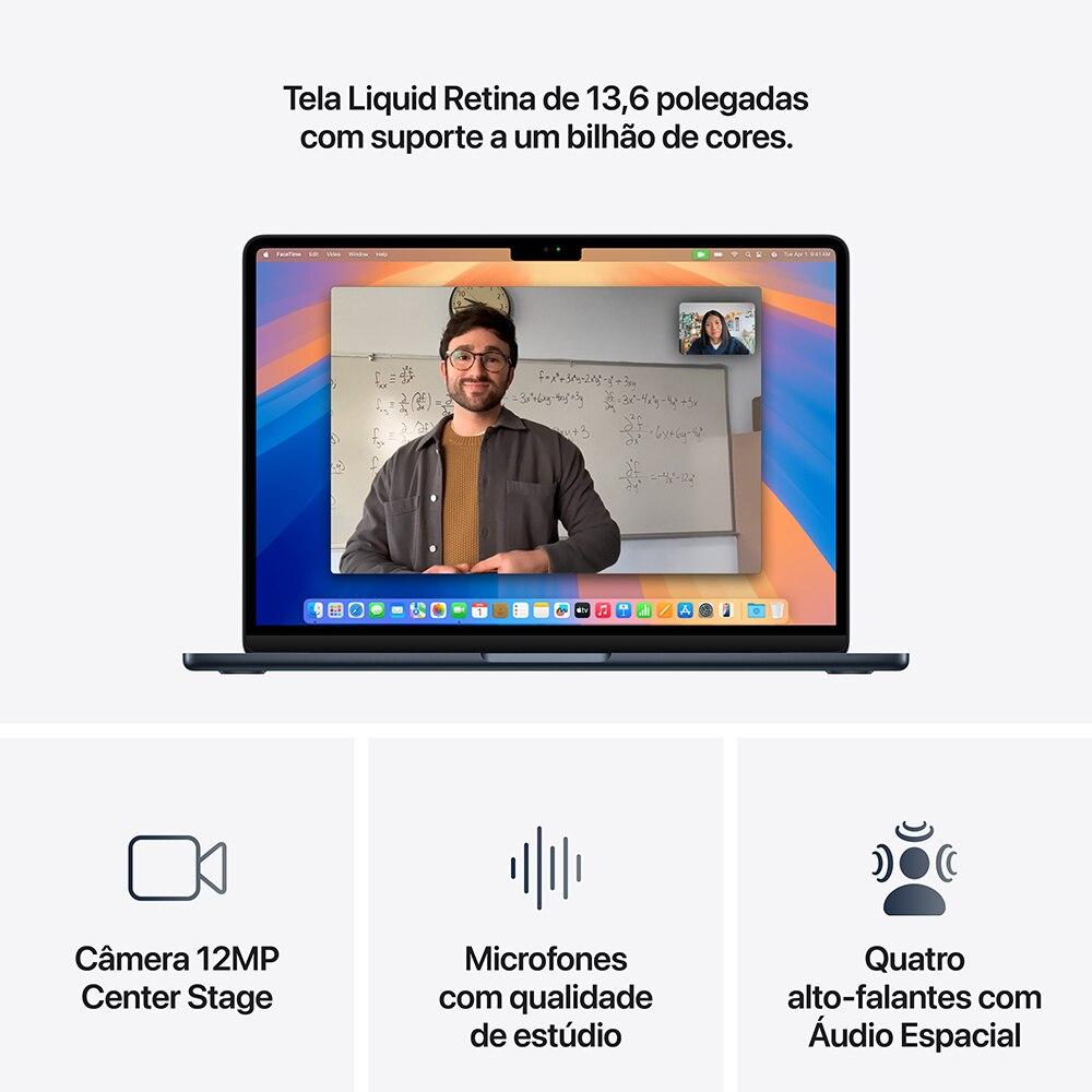 Miniatura Apple Macbook Air 13", M4, com CPU de 10 núcleos, GPU de 10 núcleos, 16GB RAM, 512GB SSD - Meia-noite