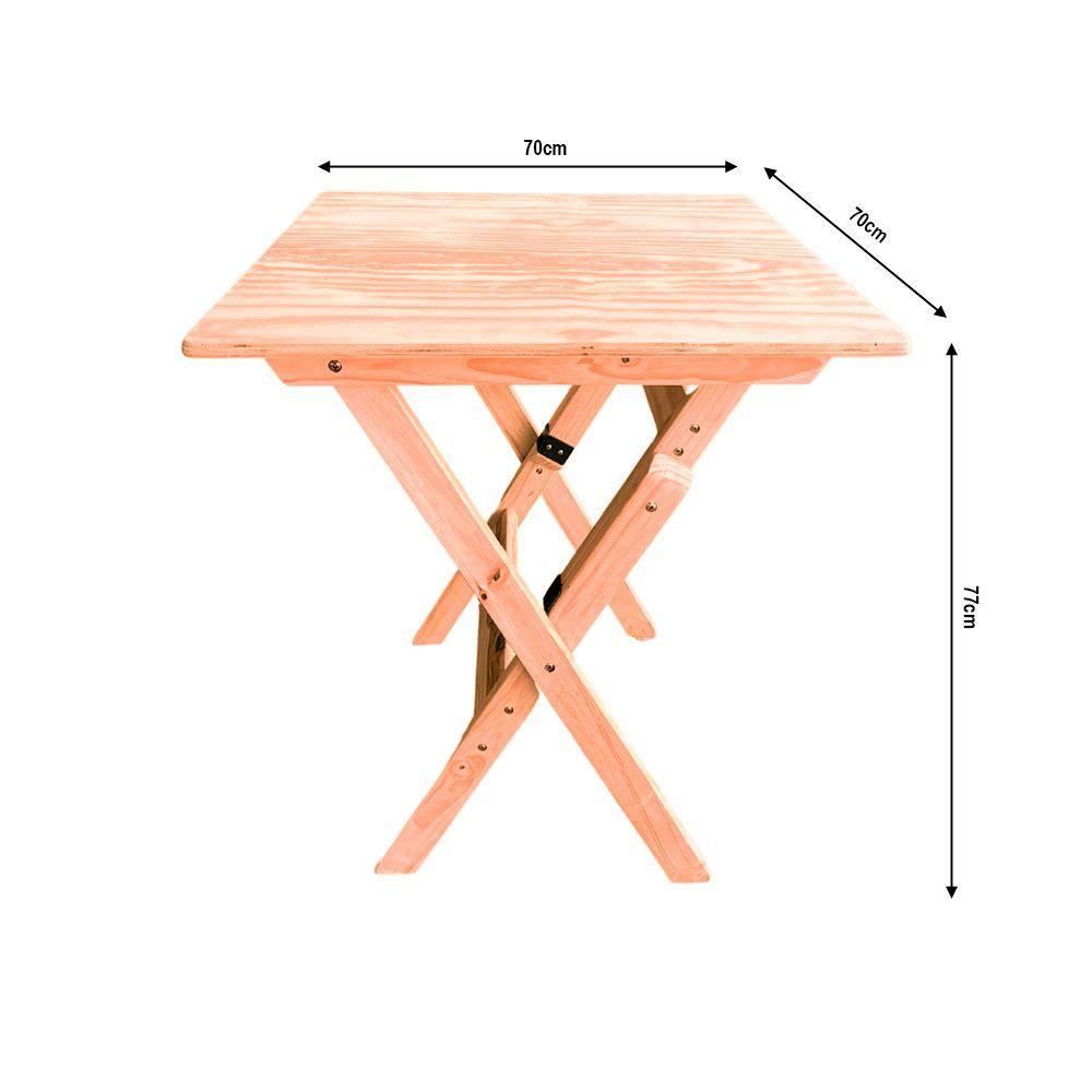 Miniatura Conjunto Mesa Dobrável 70x70 Com 4 Cadeiras Em Madeira Maciça - Cru - Bege