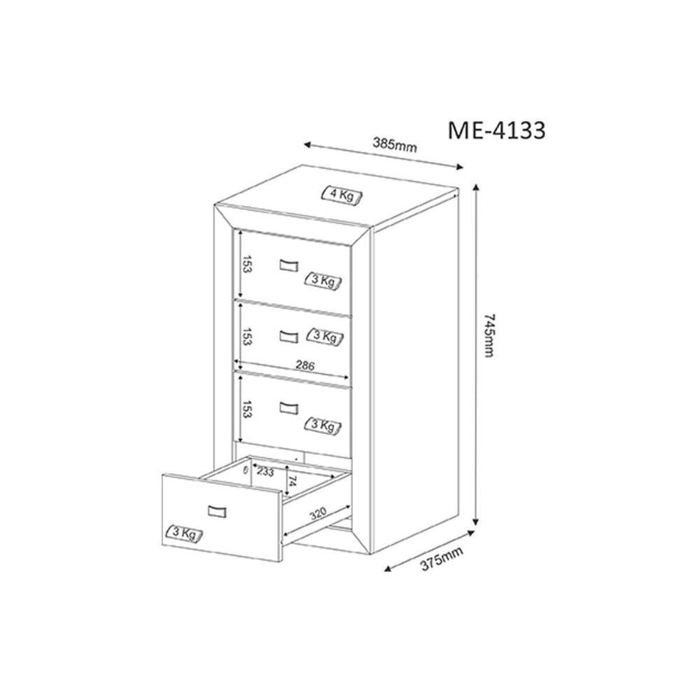 Miniatura Gaveteiro P/ Escritório Me4133 C/ 4 Gavetas E Rodízios Nogal - Tecno Mobili