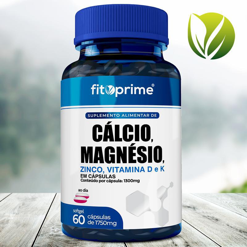 Miniatura Cálcio Magnésio Zinco D3 E K2 Com 60 Cápsulas Fitoprime