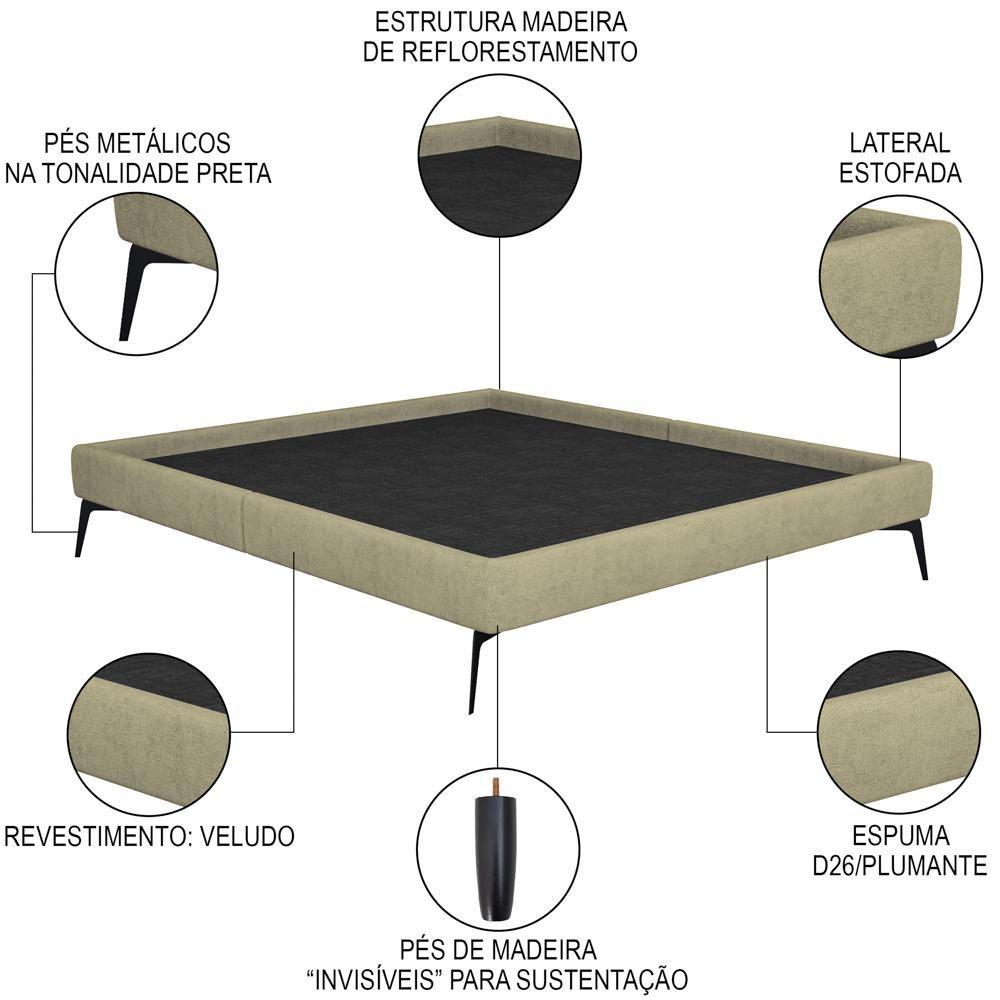 Miniatura Cama Casal Com Cabeceira 145cm Pés Metálicos Elisa S05 Veludo Bege - Mpozenato