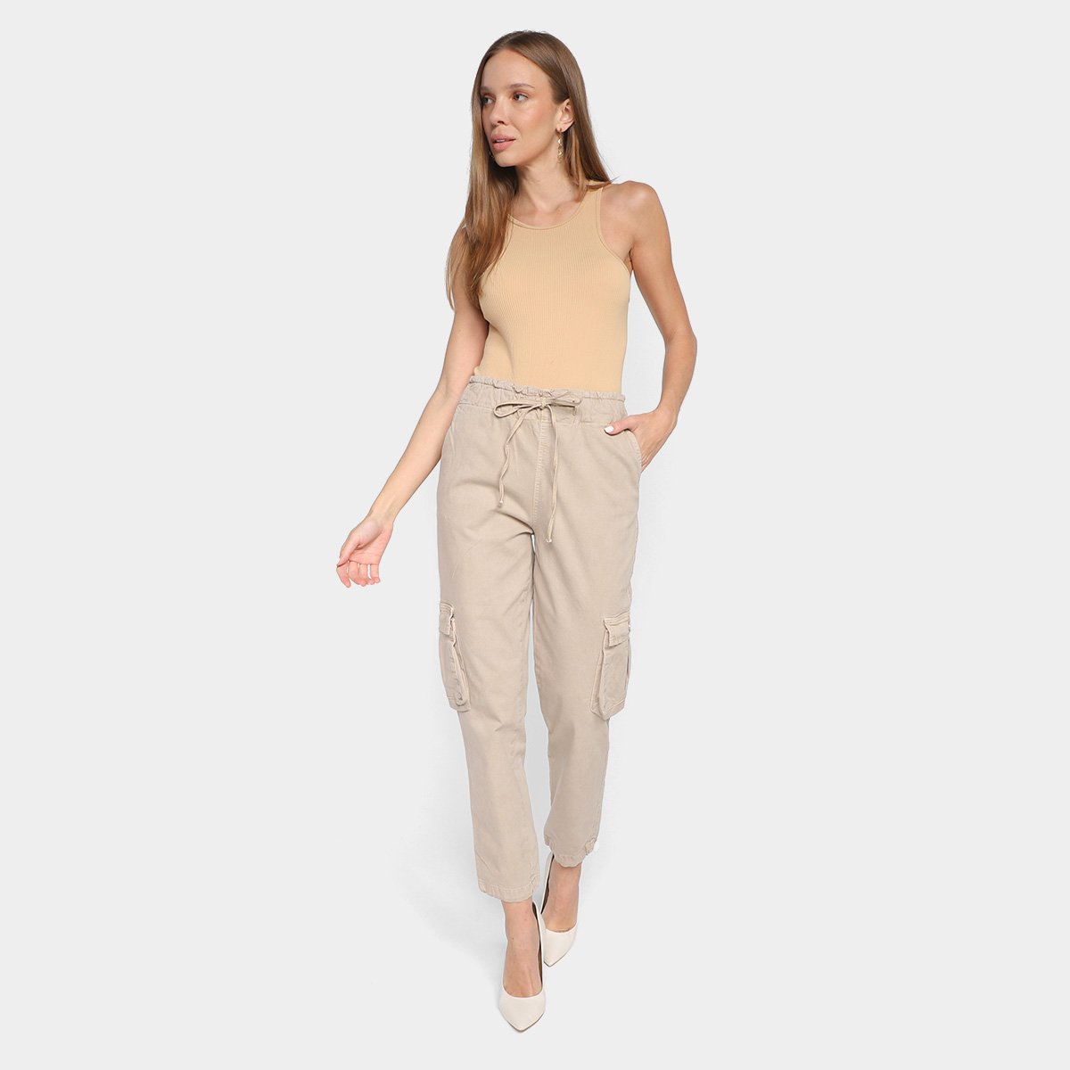 Miniatura Calça Jogger Sawary Paraquedista Feminina Bege - 36