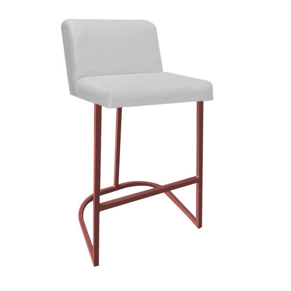 Miniatura Banqueta Com Encosto Noah Luxo Confort Bistrô Cozinha Ferro Bronze Corino Branco - Amey Decor