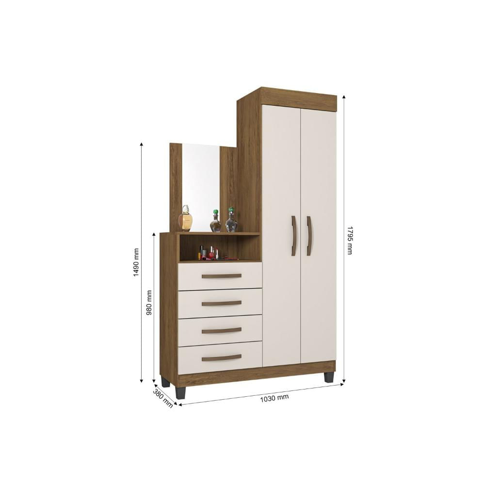 Miniatura Cômoda Roupeiro 4 Gavetas 2 Portas Lion Freijó/Cinza Cristal