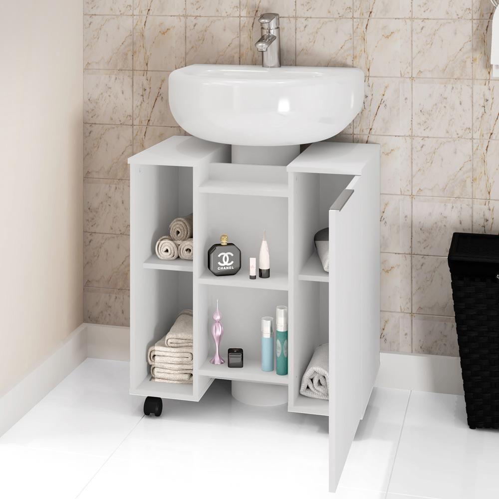 Miniatura Gabinete De Coluna Para Banheiro Branco C/ Espelho 54Cm Preto