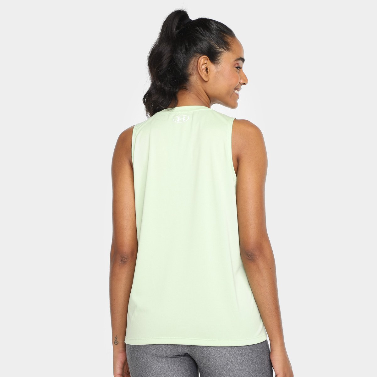 Miniatura Regata Under Armour Tech Tank Solid Feminino Verde Claro+Branco - G