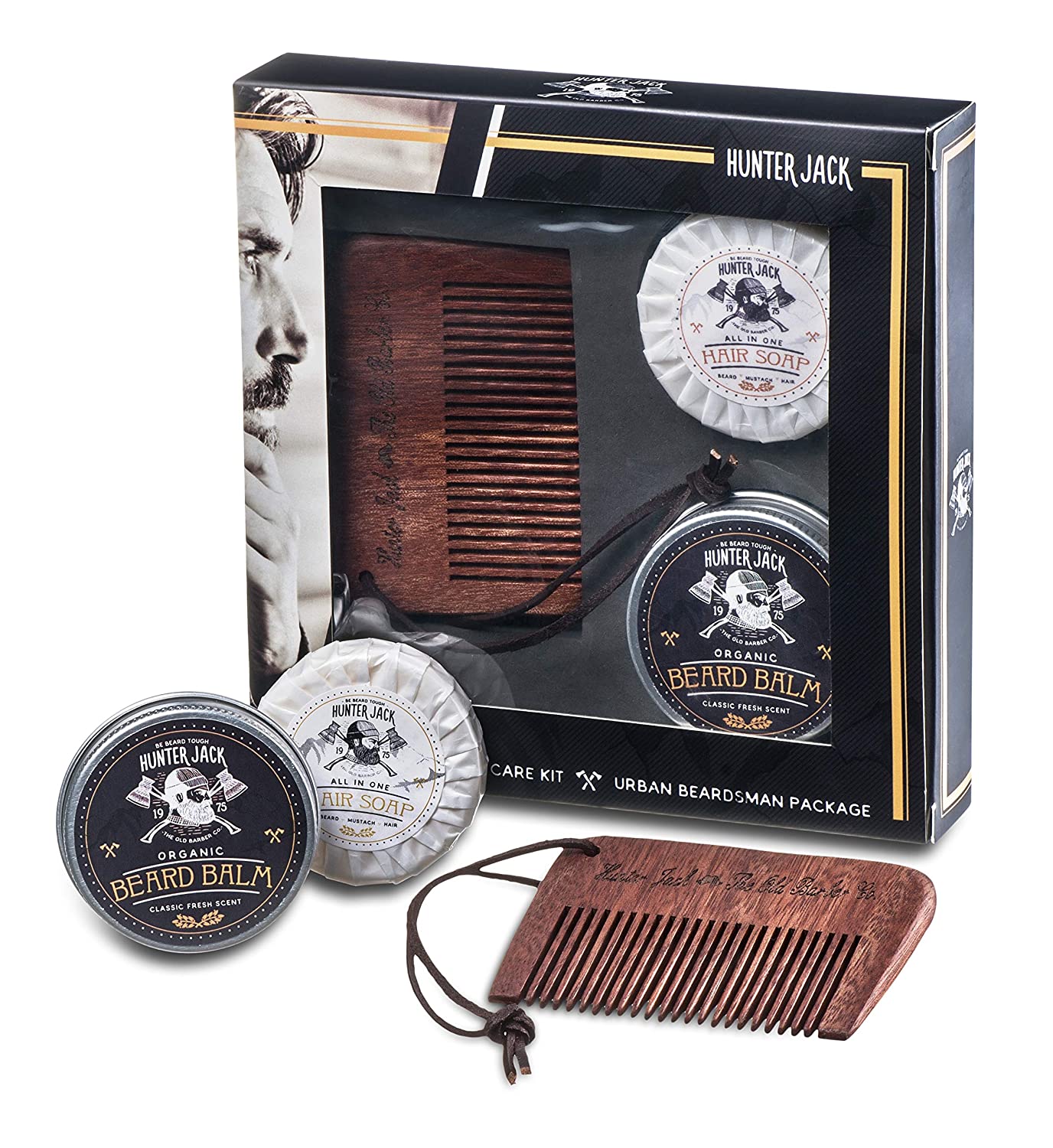 Miniatura HJ Kit para Barba Profissional Portátil com Cera e Pente 3 Itens
