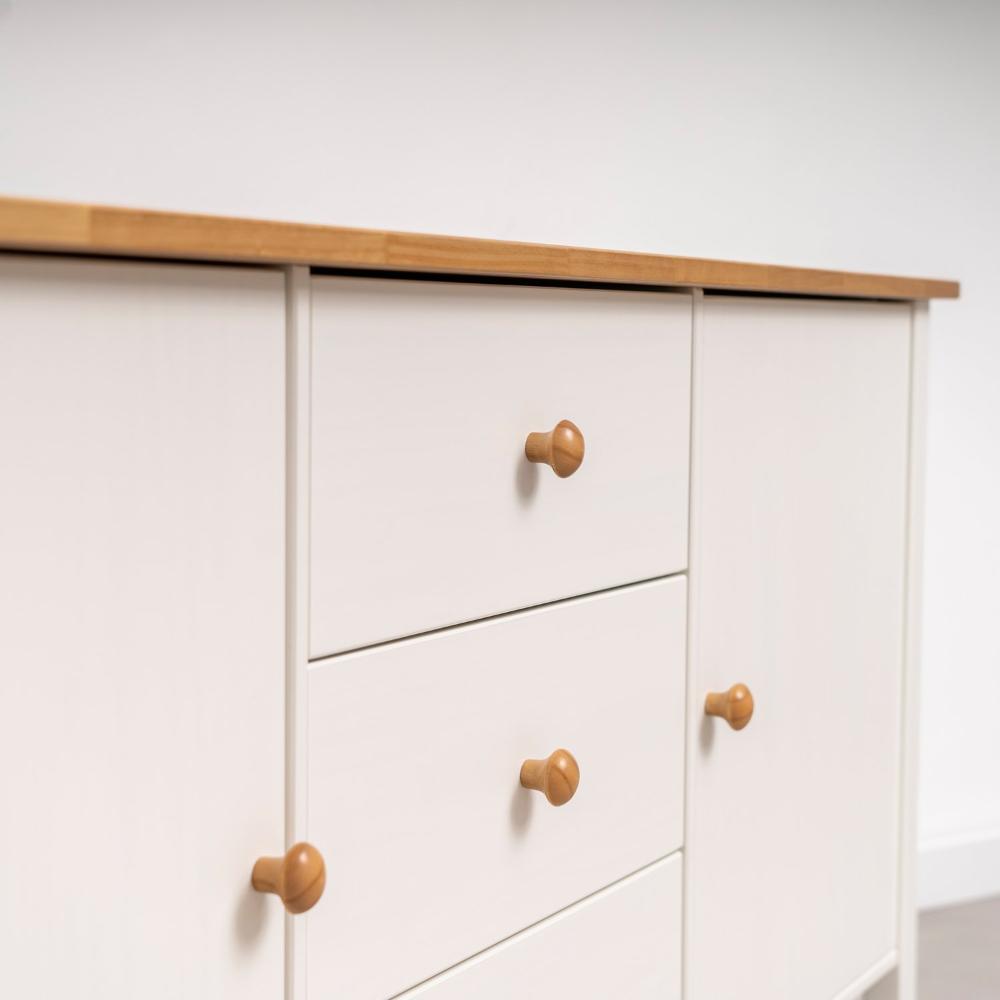 Buffet 2 Portas 3 Gavetas Madeira Maciça Vanilla CabeCasa MadeiraMadeira Amêndoa/Branco