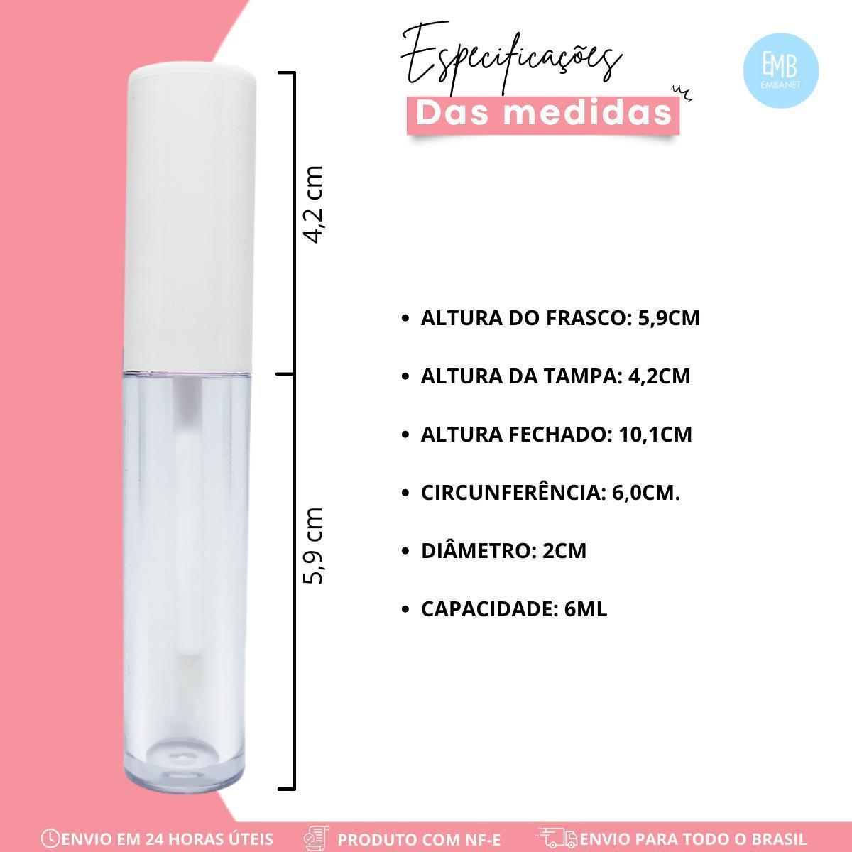 Miniatura Frasco 6Ml Redondo Para Batom Gloss Labial Premium 5Unidades