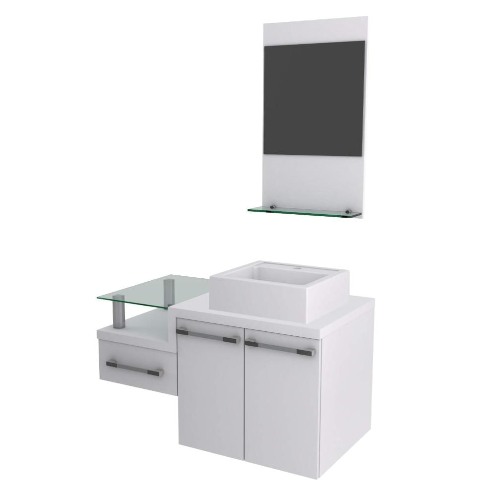 Miniatura Gabinete para Banheiro 2 Portas 1 Gaveta com Cuba Q35 e Espelheira Legno 831W Espresso Móveis Branco/Branco Chess