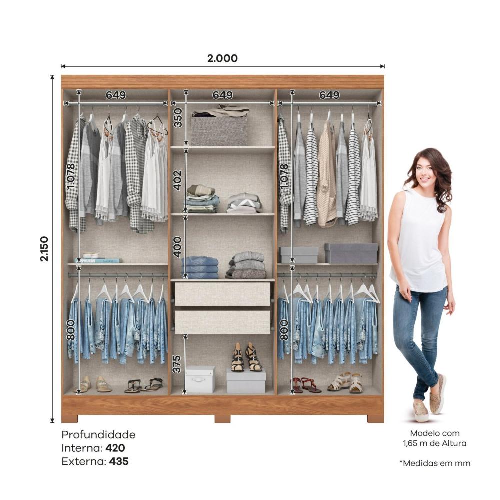 Miniatura Guarda-roupa 6 Portas 3 Gavetas com Espelho B367 Nature/Off White