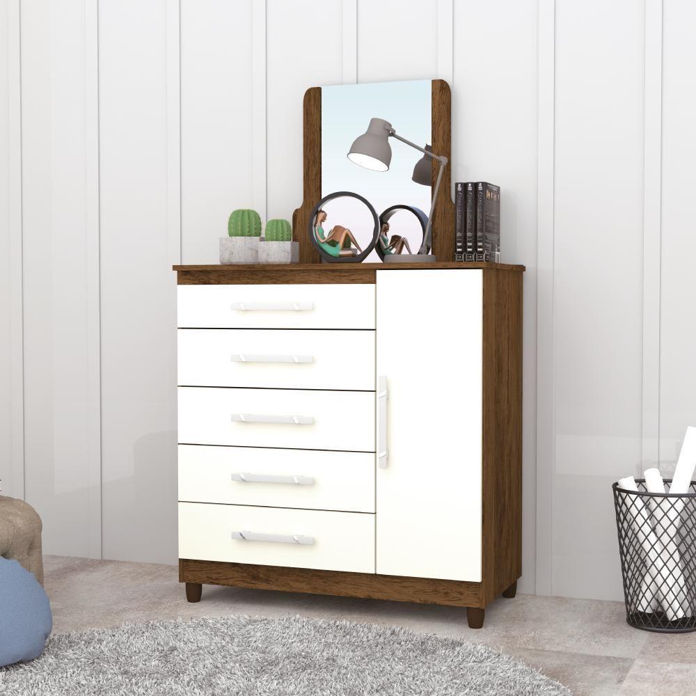 Miniatura Cômoda Com Sapateira Com Espelho Cronus Imbuia Rústico Champanhe