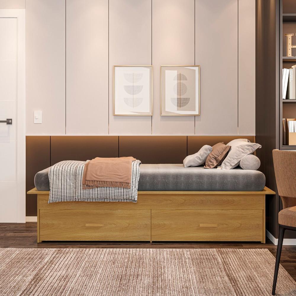 Miniatura Cama Box Solteiro Adulto com 2 Gavetas Deva Yescasa Freijó