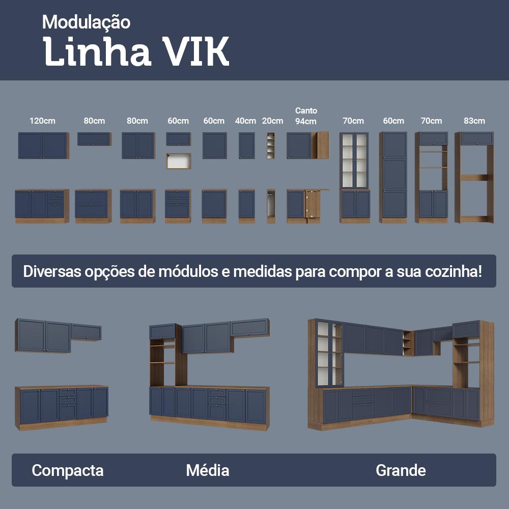 Armário de Cozinha Completa 270 cm Rustic/Azul Vik Madesa 04 Rustic/Azul