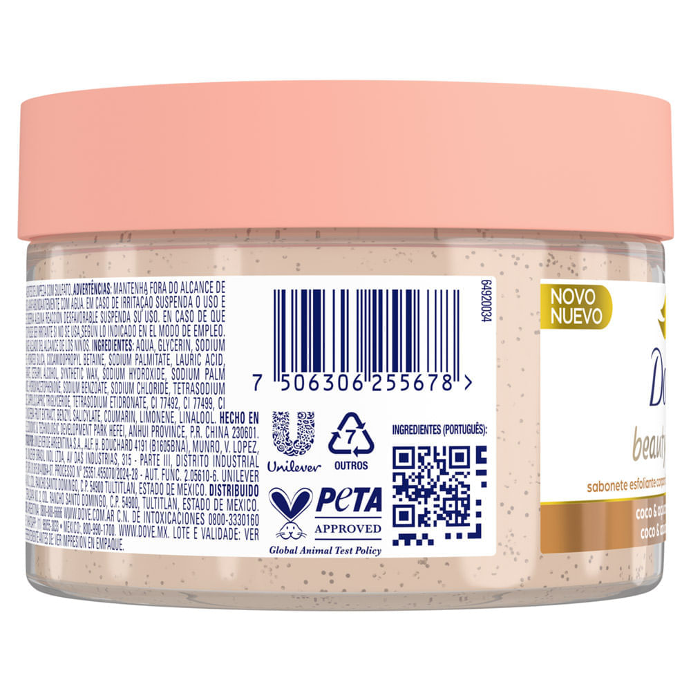 Miniatura Sabonete Esfoliante Corporal Dove Beauty Scrub Coco e Açúcar Mascavo 280g