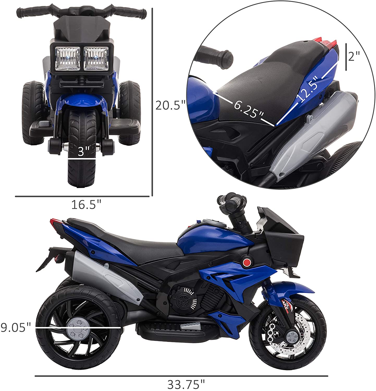 Aosom Moto Elétrica 1 Assento 12V com Luzes de LED Azul