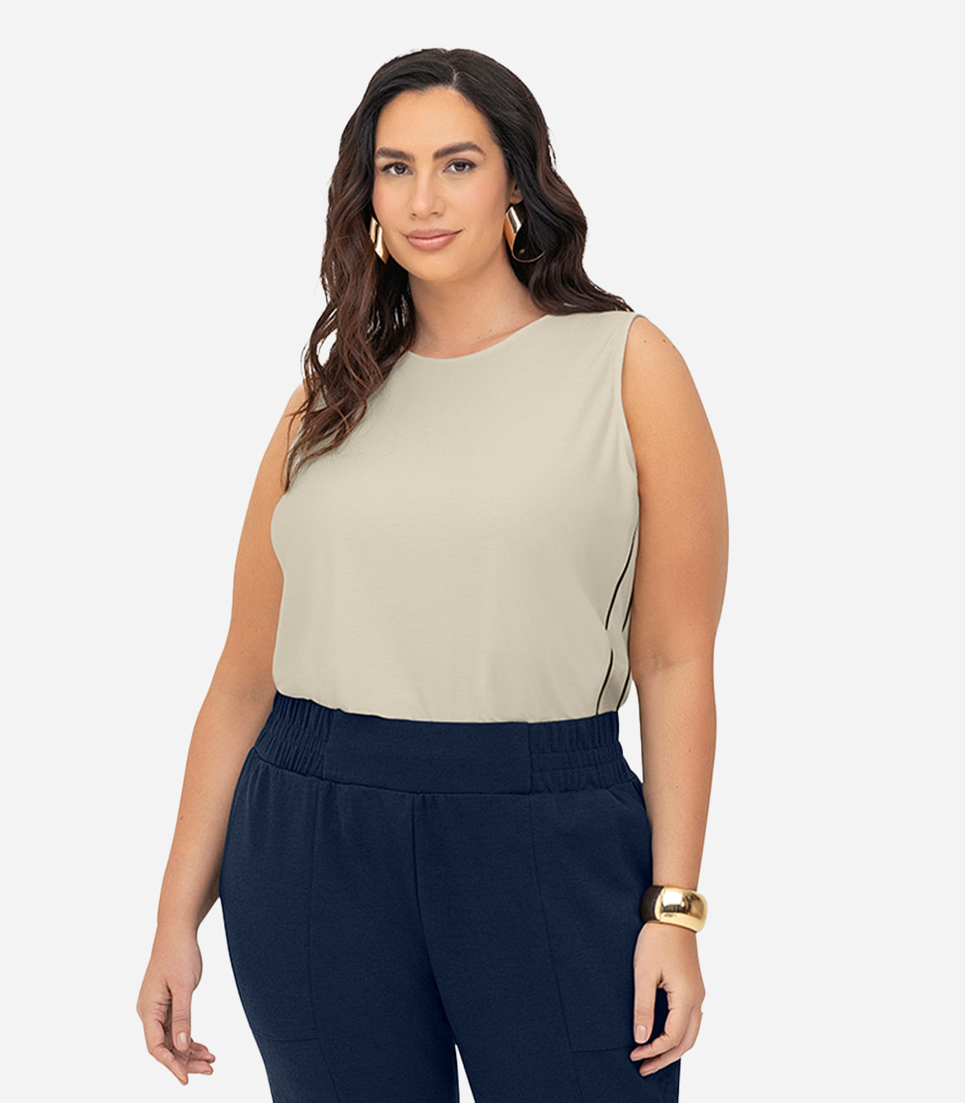 Miniatura Regata Viscose Lisa Plus Size Secret Glam Bege Plus G1