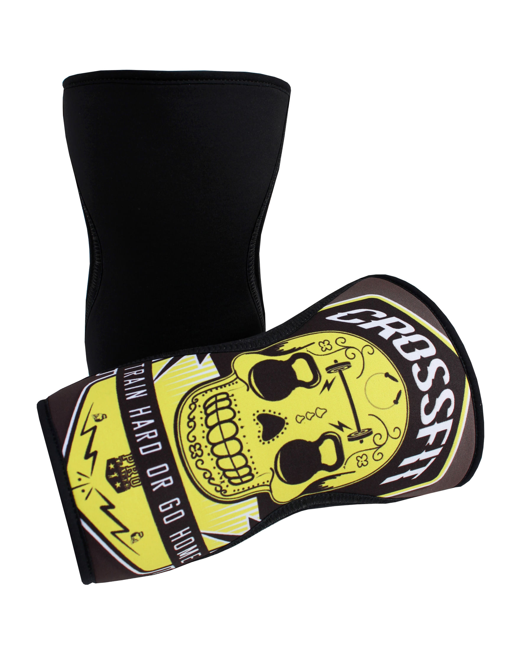 Joelheira Crossfit caveira amarela neoprene tamanho g